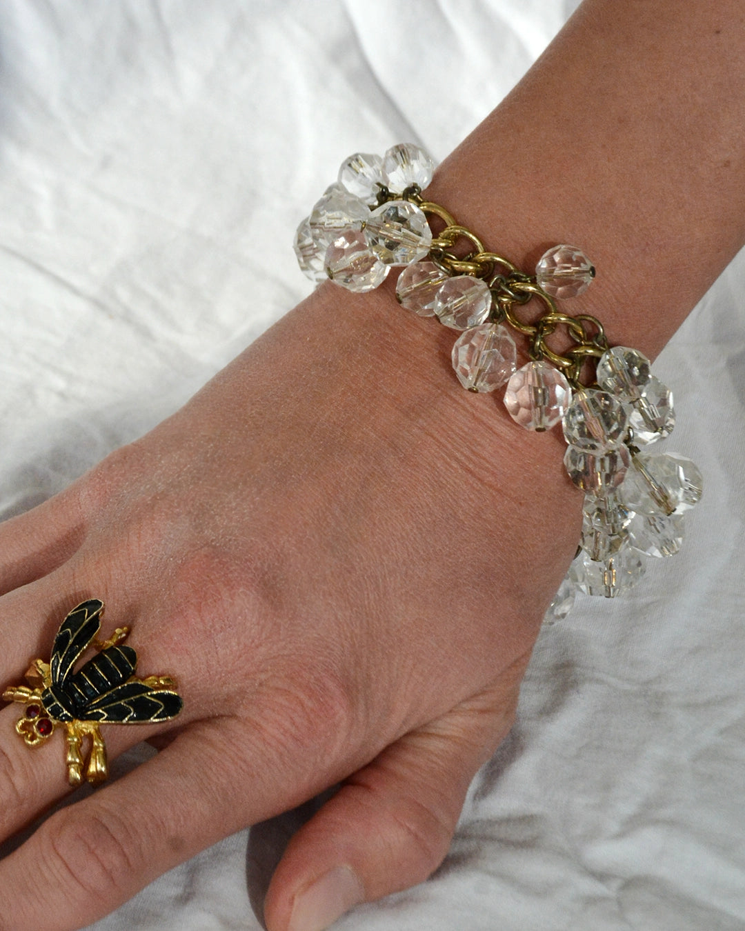 Vintage Faceted Bead Charm Bracelet