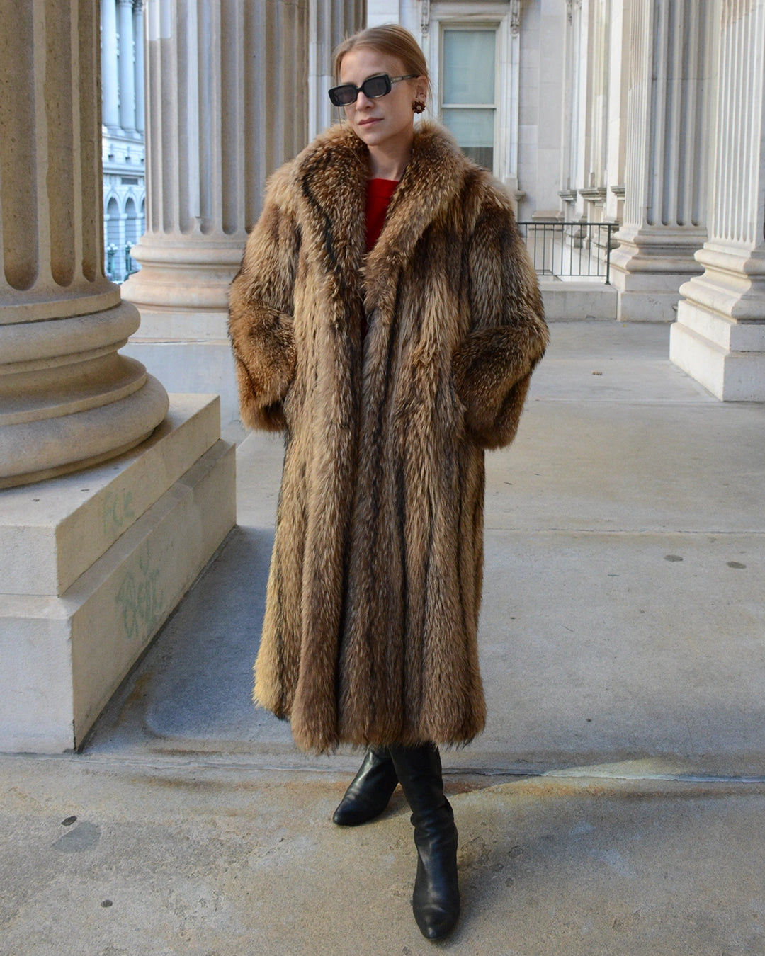 Vintage Full Length Tanuki Raccoon Fur Coat