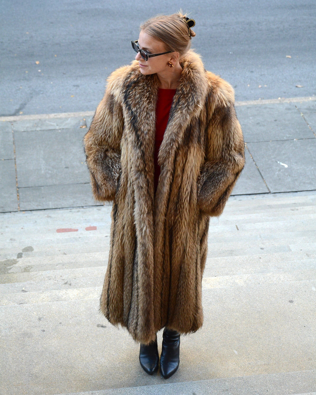 Vintage Full Length Tanuki Raccoon Fur Coat