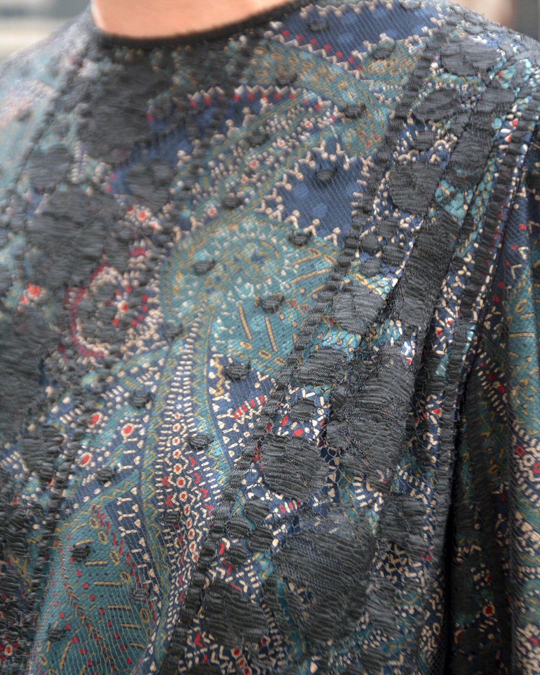 Vintage Galanos Paisley Silk Dress with Lace Overlay