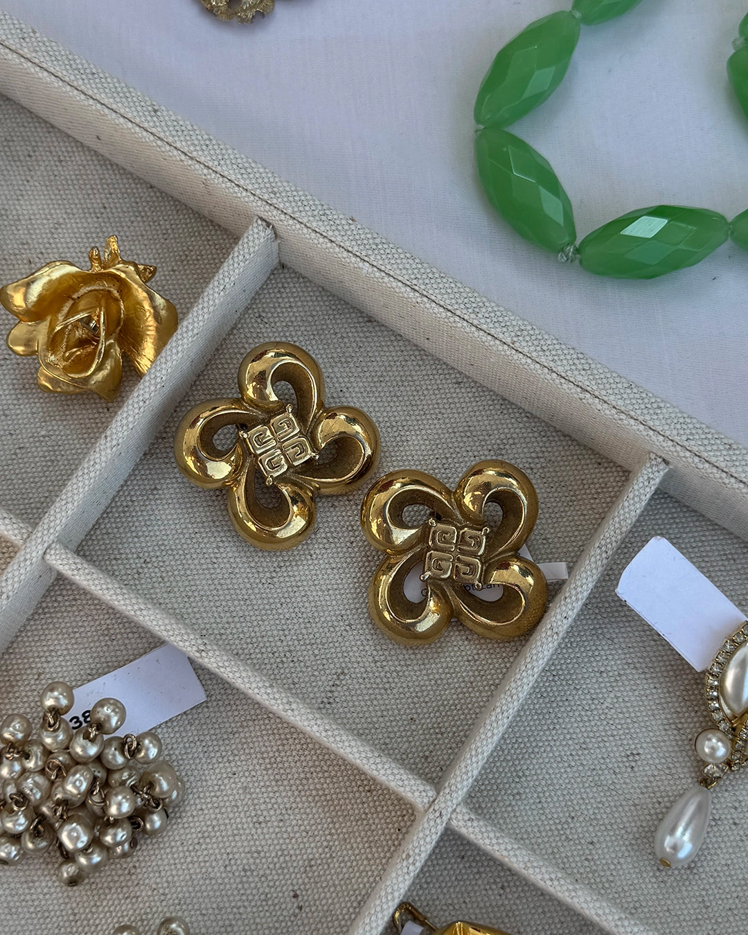 Vintage Givenchy Gold Logo Bow Earrings