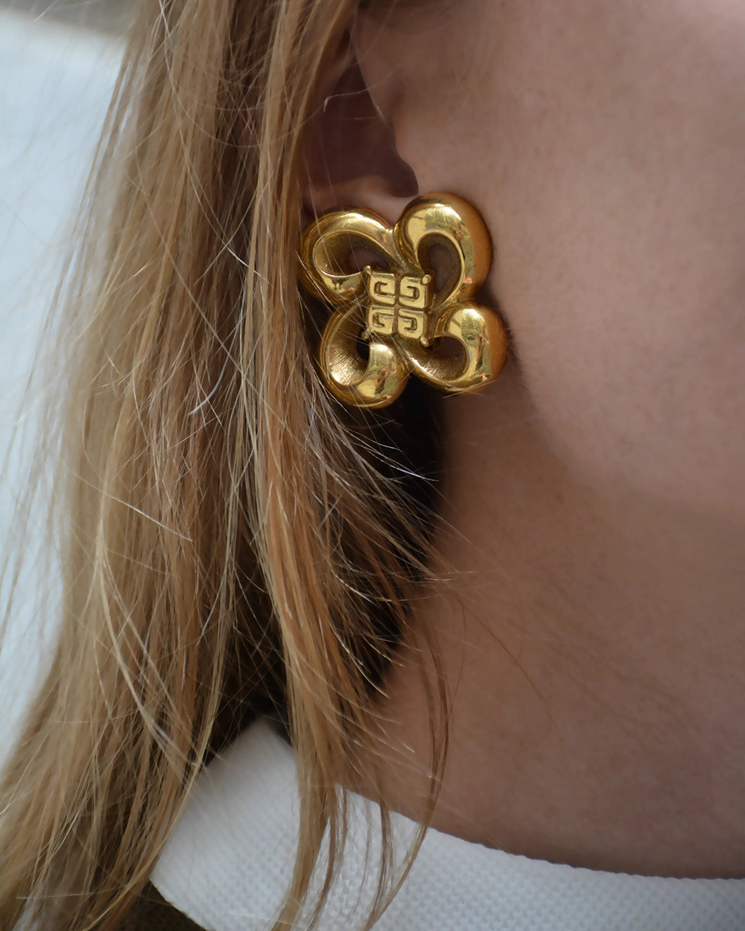 Vintage Givenchy Gold Logo Bow Earrings