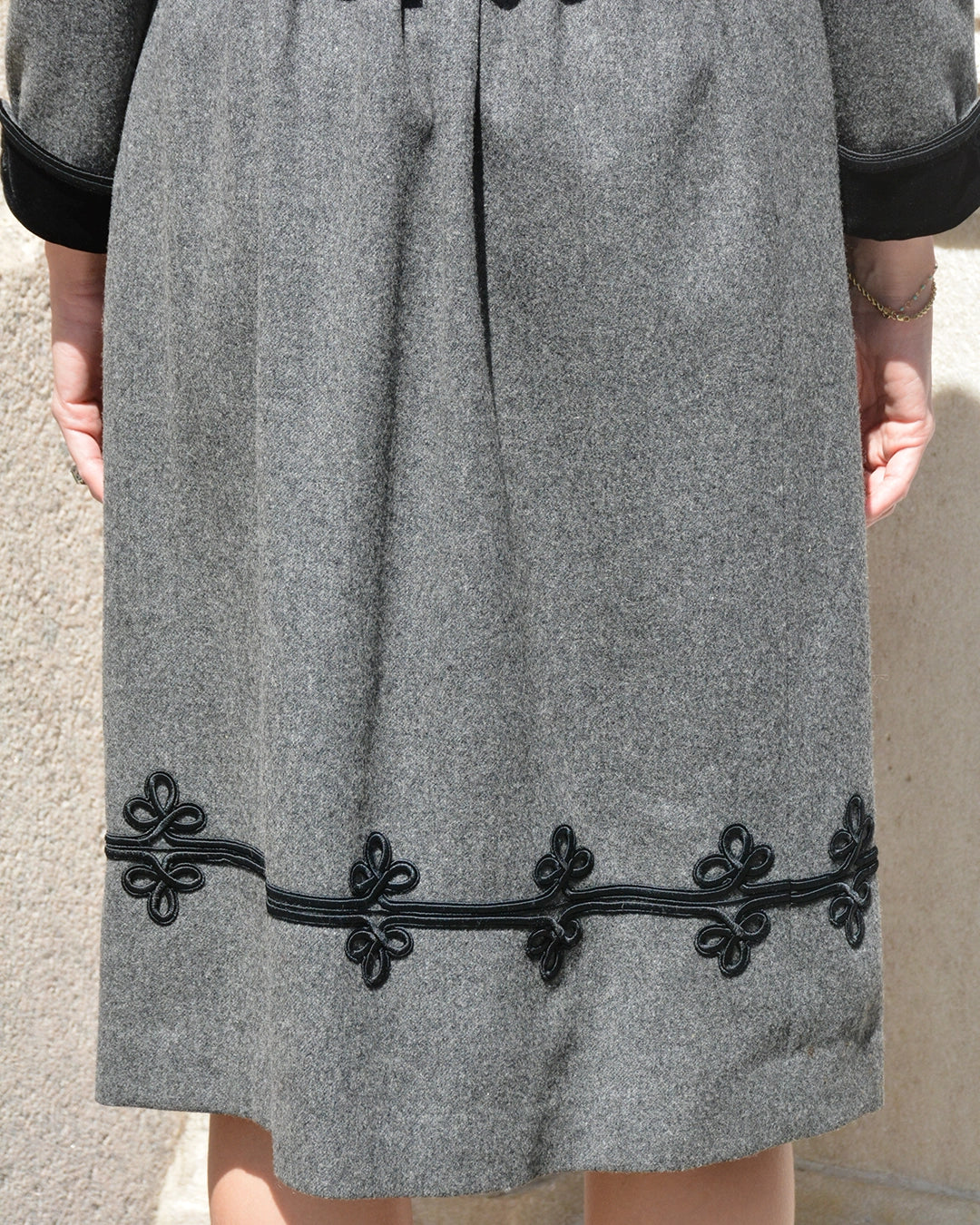 Vintage Gloria Sachs Flannel Wool Velvet-Trimmed Skirt Set