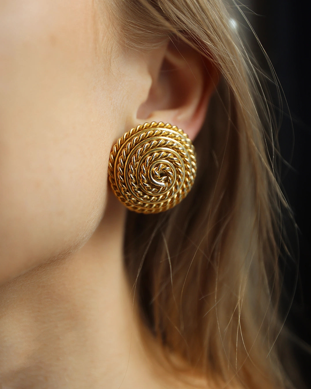Vintage 1980s Gold Rope Swirl Button Earrings