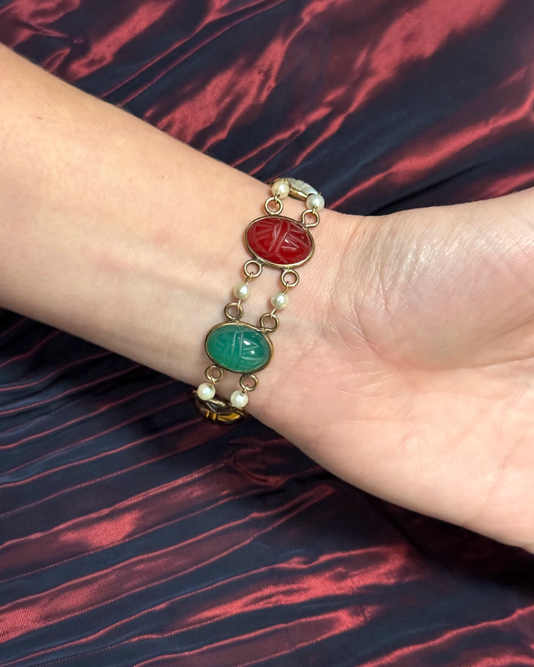 Vintage Gold Semi-Precious Stone Scarab Bracelet