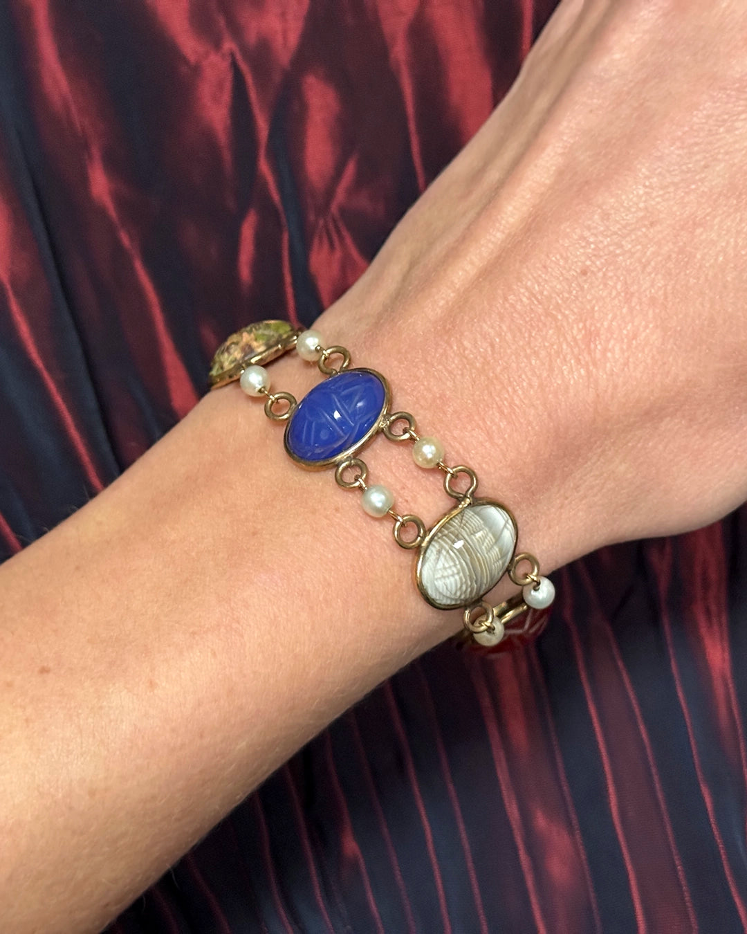 Vintage Gold Semi-Precious Stone Scarab Bracelet