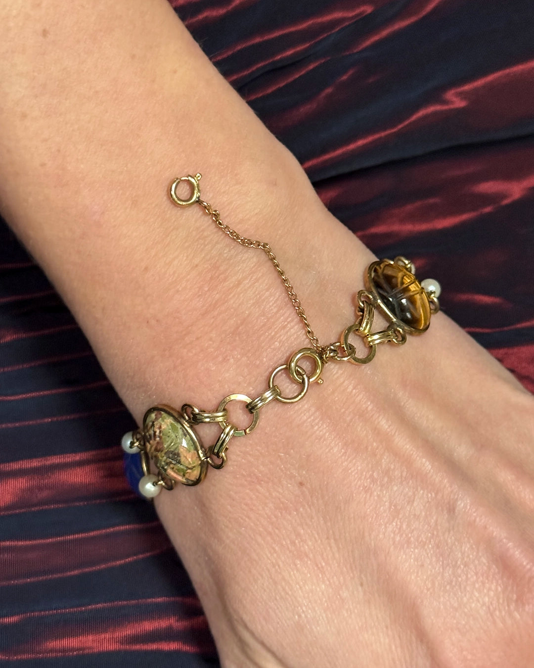 Vintage Gold Semi-Precious Stone Scarab Bracelet