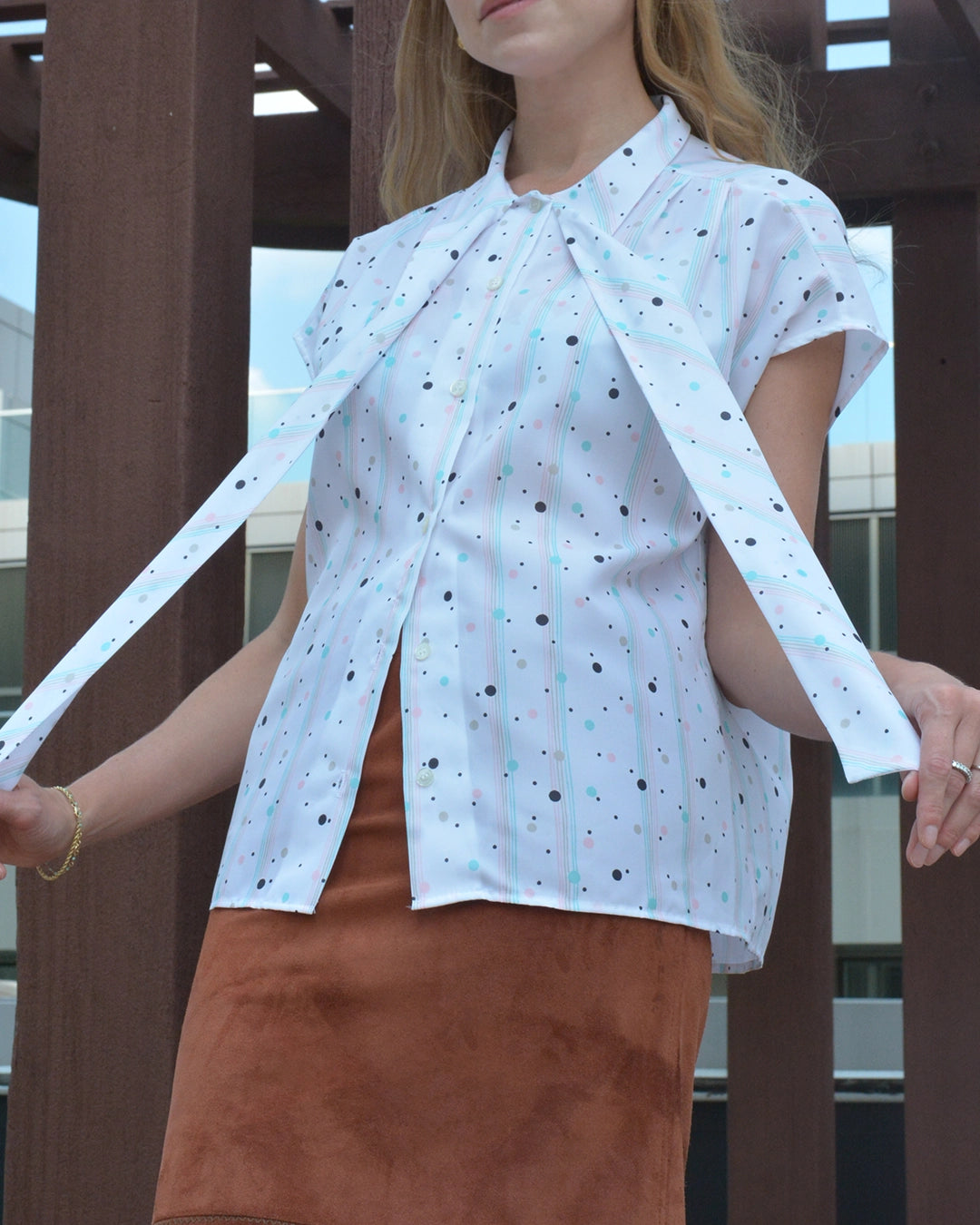 Vintage Graphic Print Pussybow Blouse