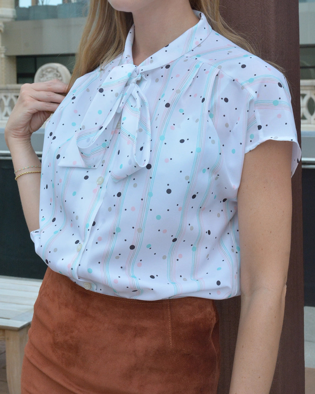 Vintage Graphic Print Pussybow Blouse