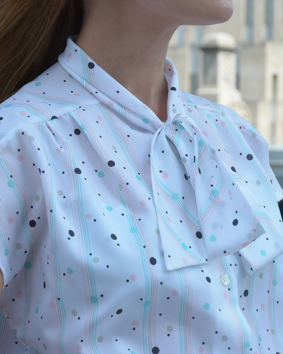 Vintage Graphic Print Pussybow Blouse