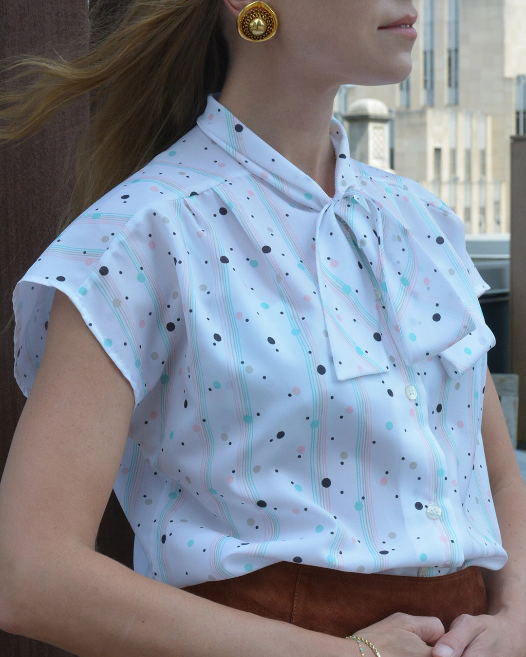 Vintage Graphic Print Pussybow Blouse