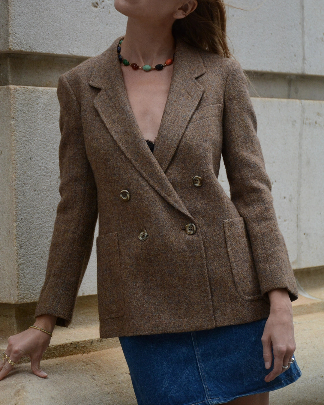 Vintage Italian Wool Tweed Double-Breasted Blazer