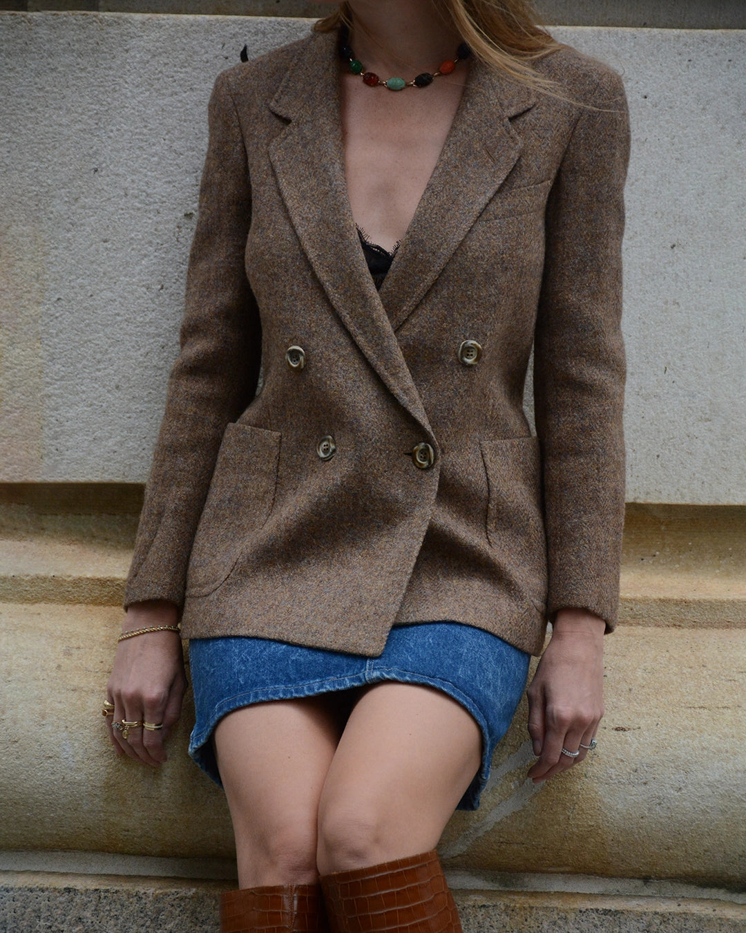 Vintage Italian Wool Tweed Double-Breasted Blazer