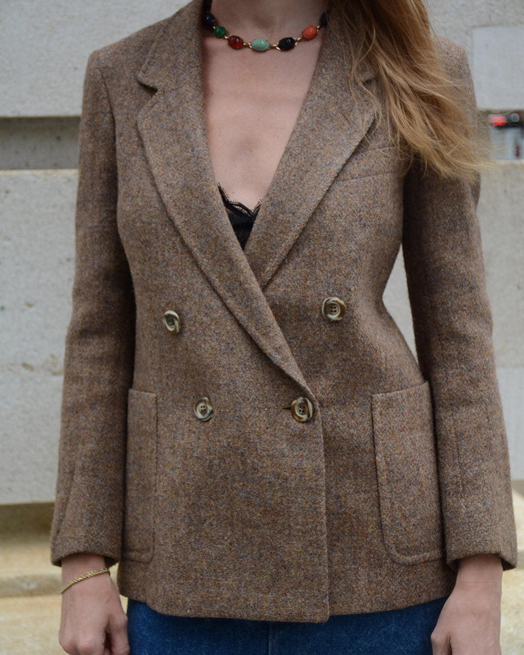 Vintage Italian Wool Tweed Double-Breasted Blazer