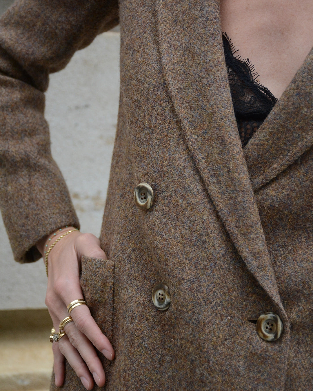 Vintage Italian Wool Tweed Double-Breasted Blazer