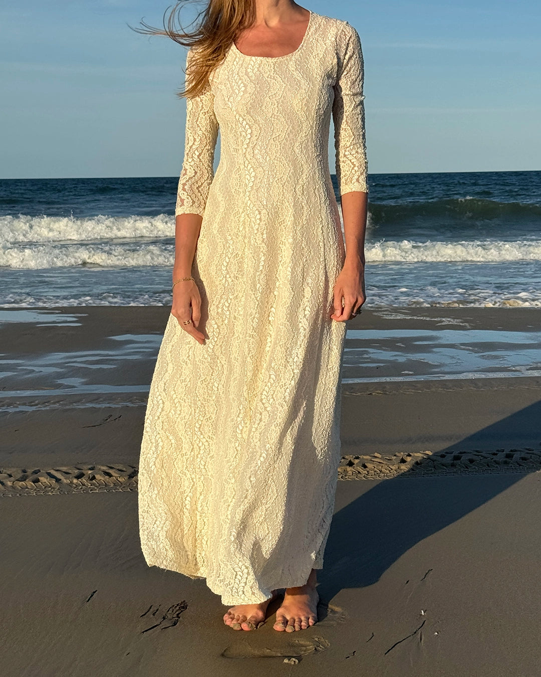 Vintage Ivory Lace Long Sleeve Princess Cut Column Dress