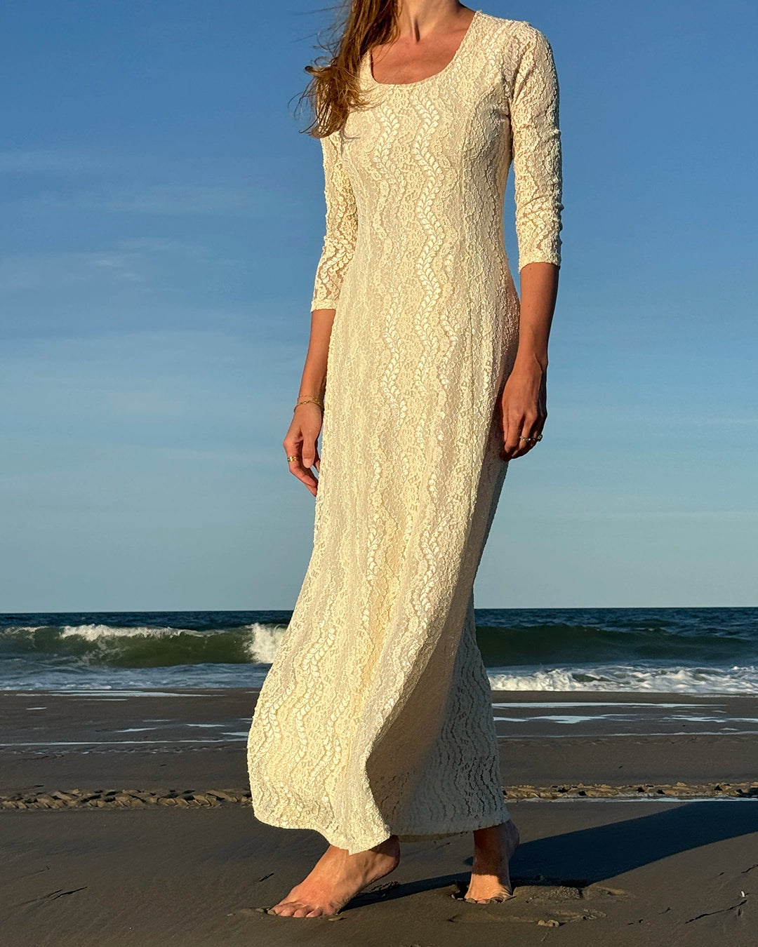 Vintage Ivory Lace Long Sleeve Princess Cut Column Dress