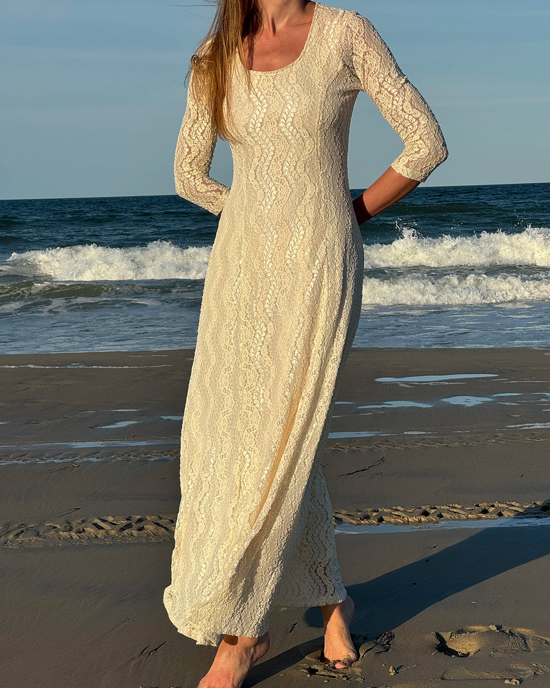 Vintage Ivory Lace Long Sleeve Princess Cut Column Dress Very Breezy Vintage Ivory Lace Long Sleeve Princess Cut Column Dress Very Breezy