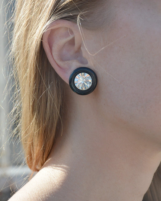 Vintage Kenneth Lane Art Deco Black Enamel Stud Earrings