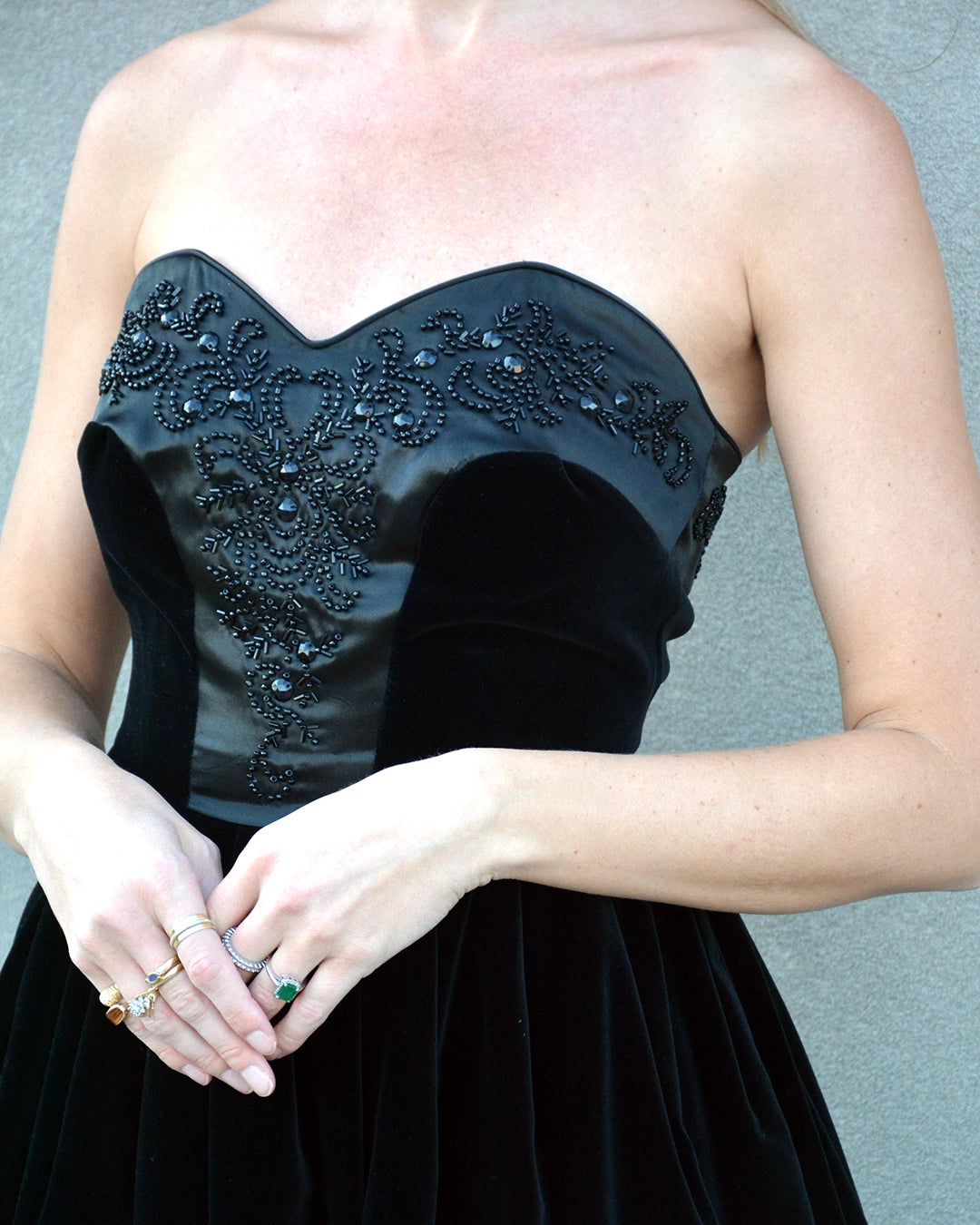 Vintage Laura Ashley Velvet Corset-Bodice Embellished Dress