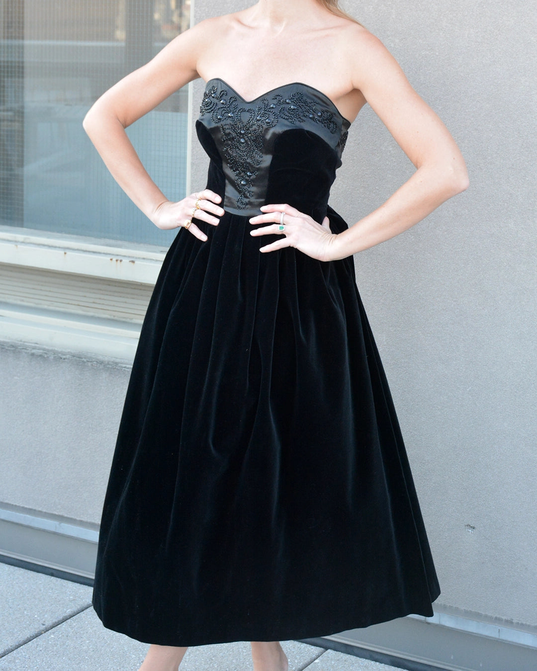 Vintage Laura Ashley Velvet Corset-Bodice Embellished Dress