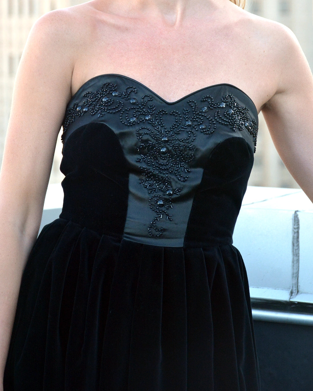 Vintage Laura Ashley Velvet Corset-Bodice Embellished Dress