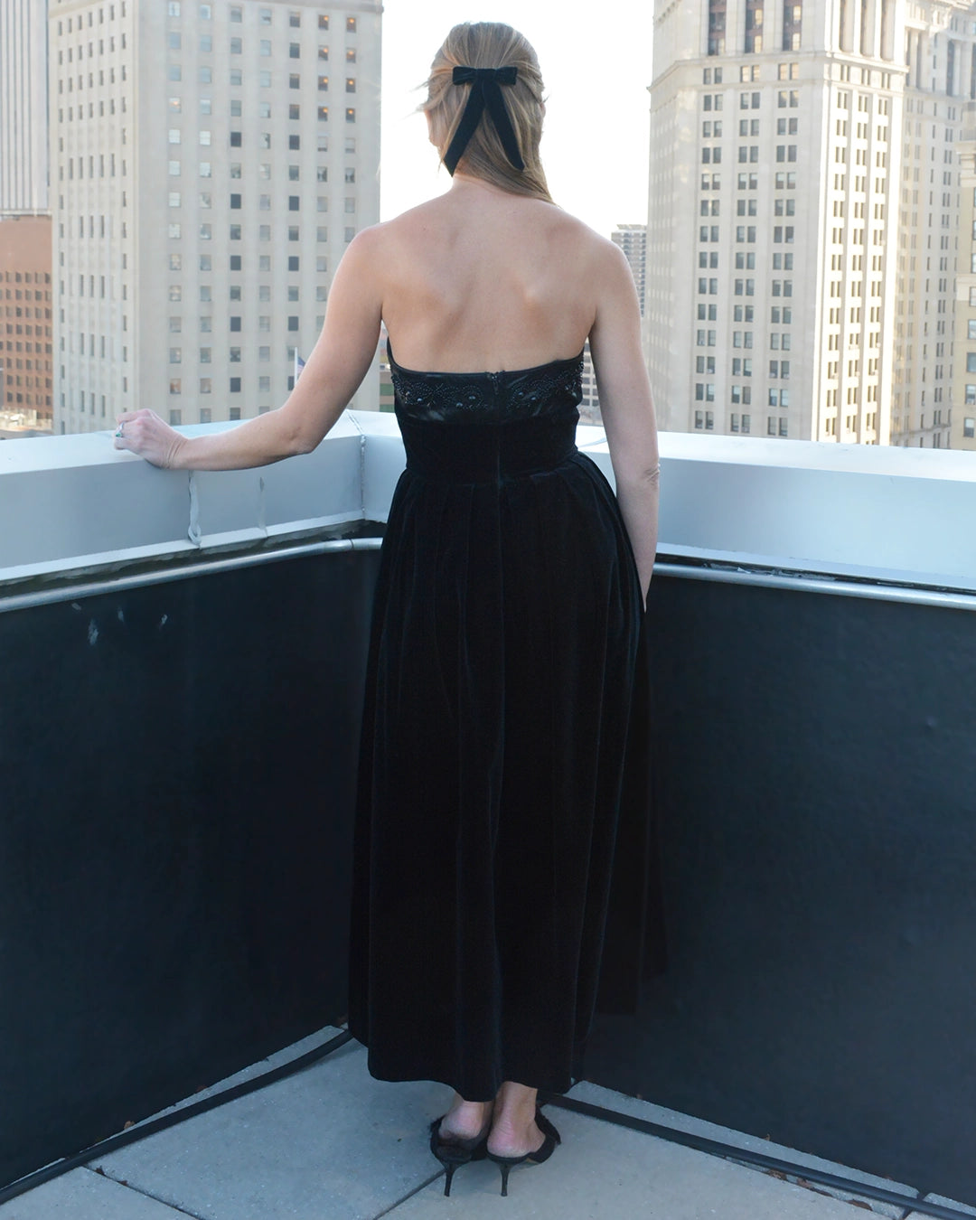 Vintage Laura Ashley Velvet Corset-Bodice Embellished Dress