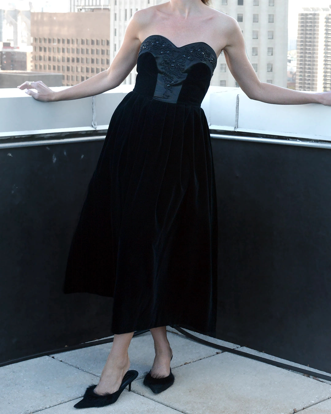 Vintage Laura Ashley Velvet Corset-Bodice Embellished Dress