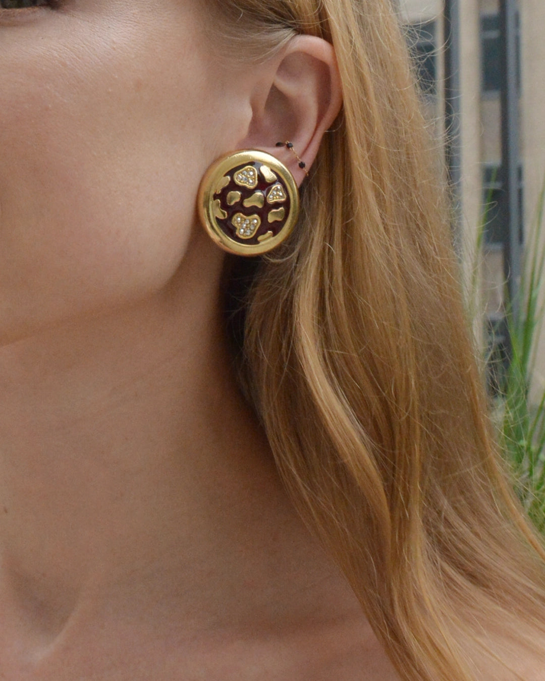 Vintage Leopard Print Button Earrings