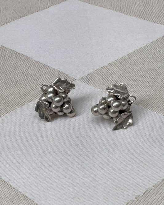 Vintage Mexican Silver Grape Earrings