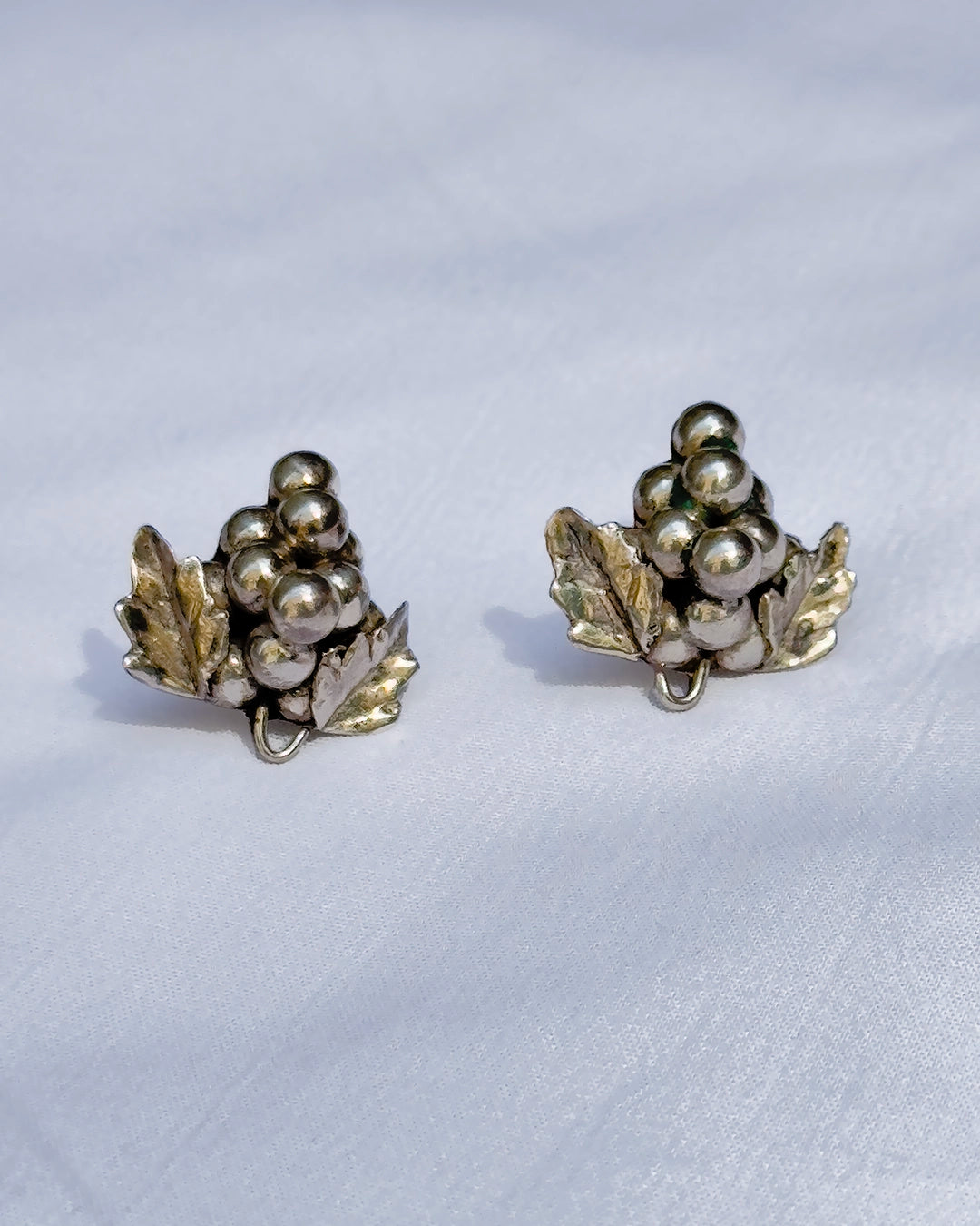 Vintage Mexican Silver Grape Earrings