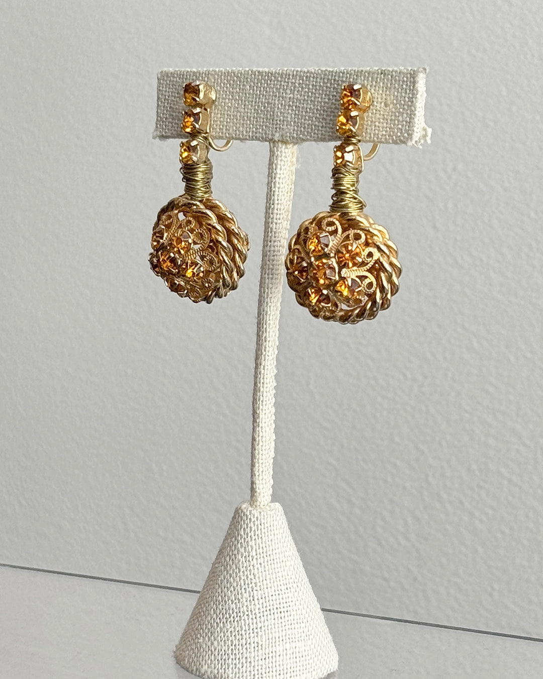 Vintage Midcentury Citron Crystal Wrap Necklace Demi-Parure with Matching Drop Earrings
