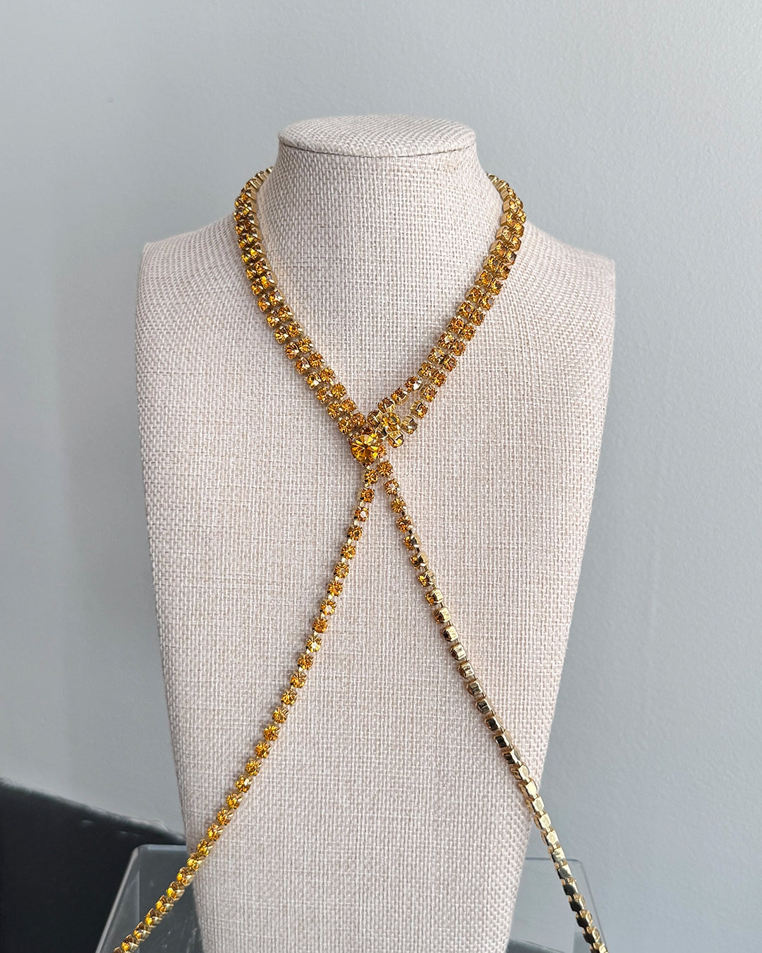 Vintage Midcentury Citron Crystal Wrap Necklace Demi-Parure with Matching Drop Earrings