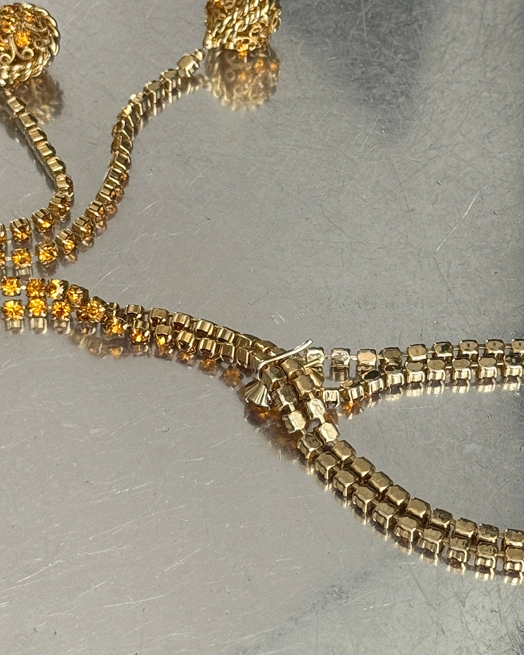 Vintage Midcentury Citron Crystal Wrap Necklace Demi-Parure with Matching Drop Earrings