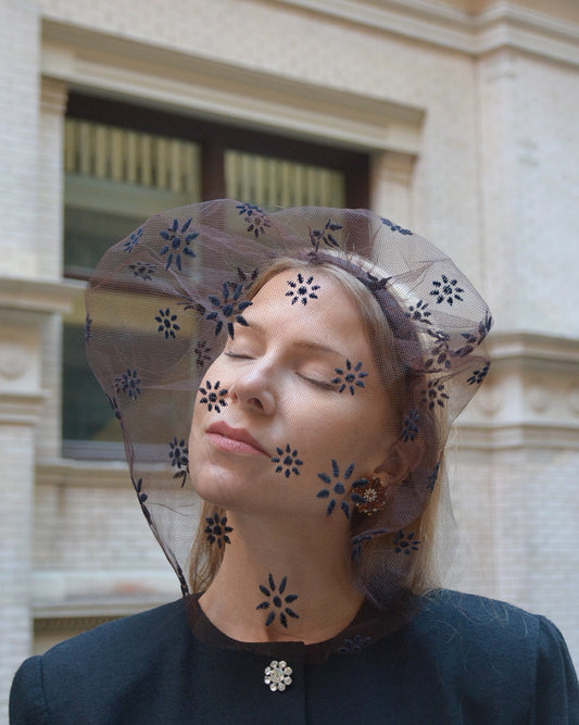 Vintage Midcentury Flocked Veil Headband