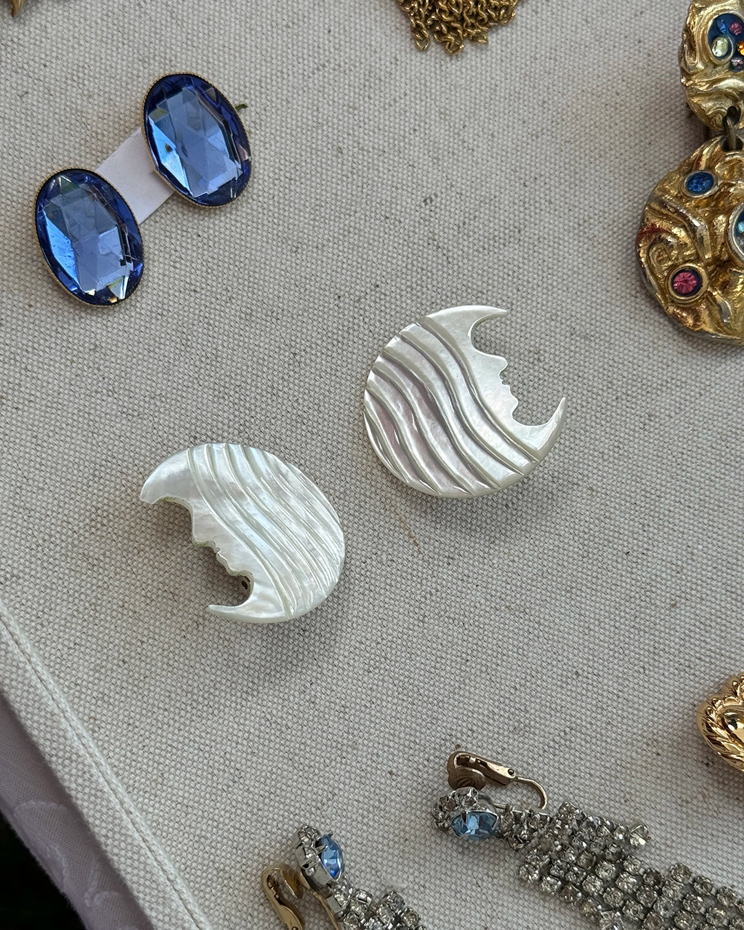 Vintage Mother of Pearl Moon Earrings