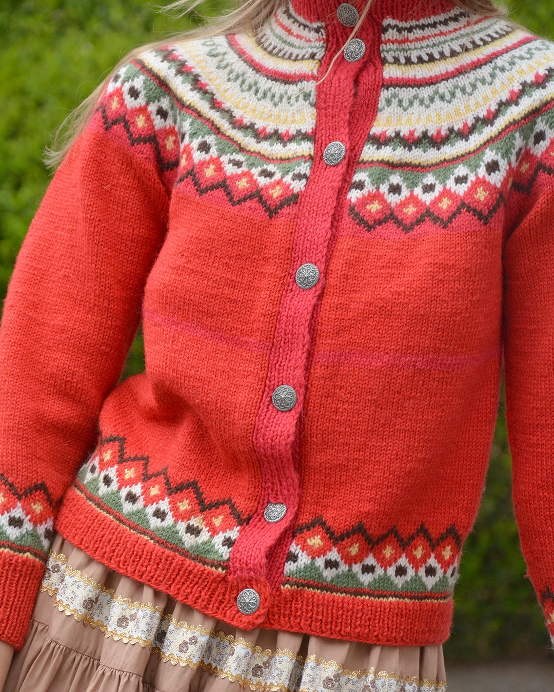 Vintage Norwegian Fair Isle Hand-Knit Wool Cardigan