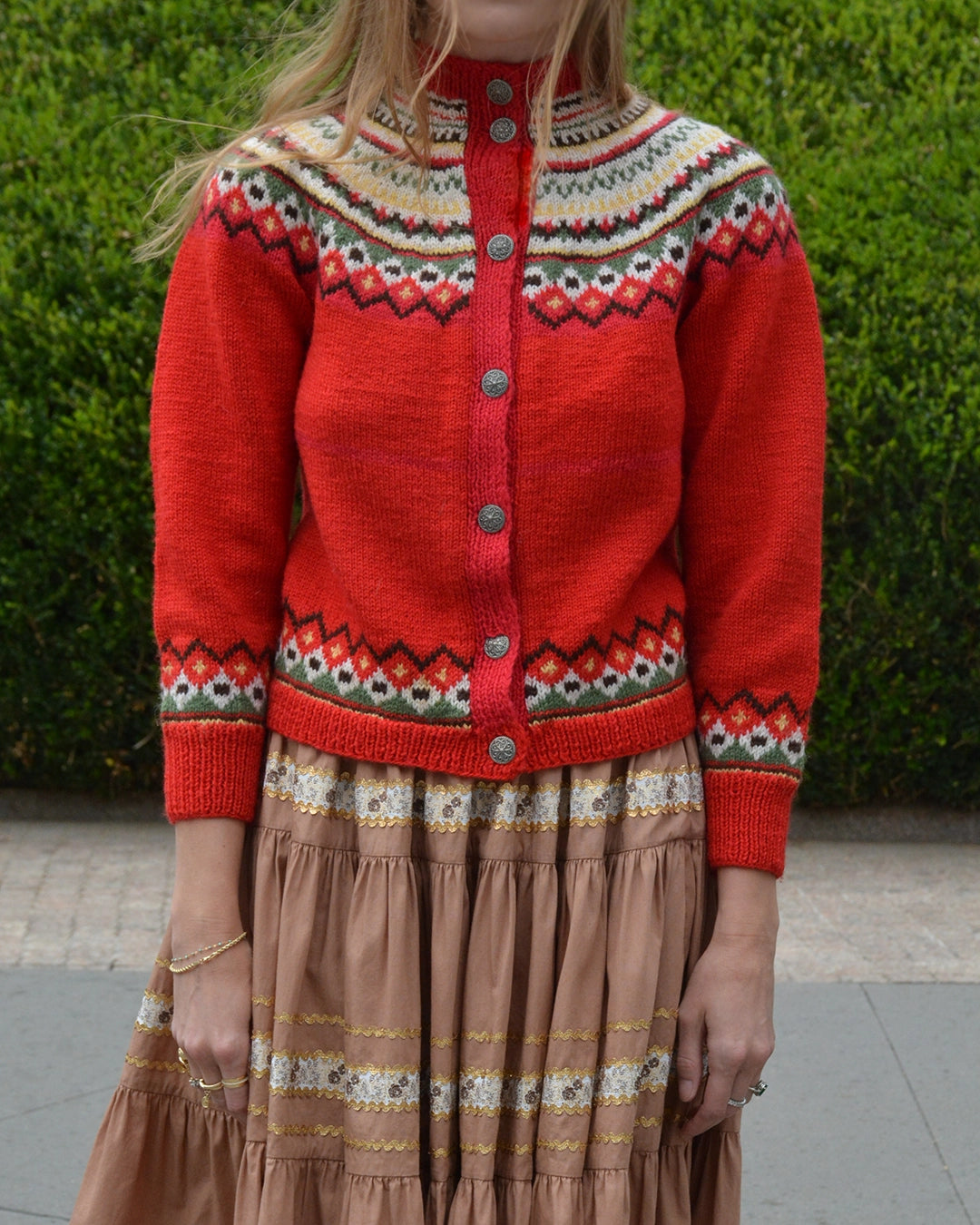 Vintage Norwegian Fair Isle Hand-Knit Wool Cardigan