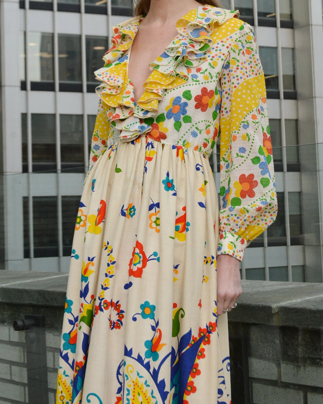Vintage Oscar de la Renta Spring 1973 Graphic Floral Maxidress