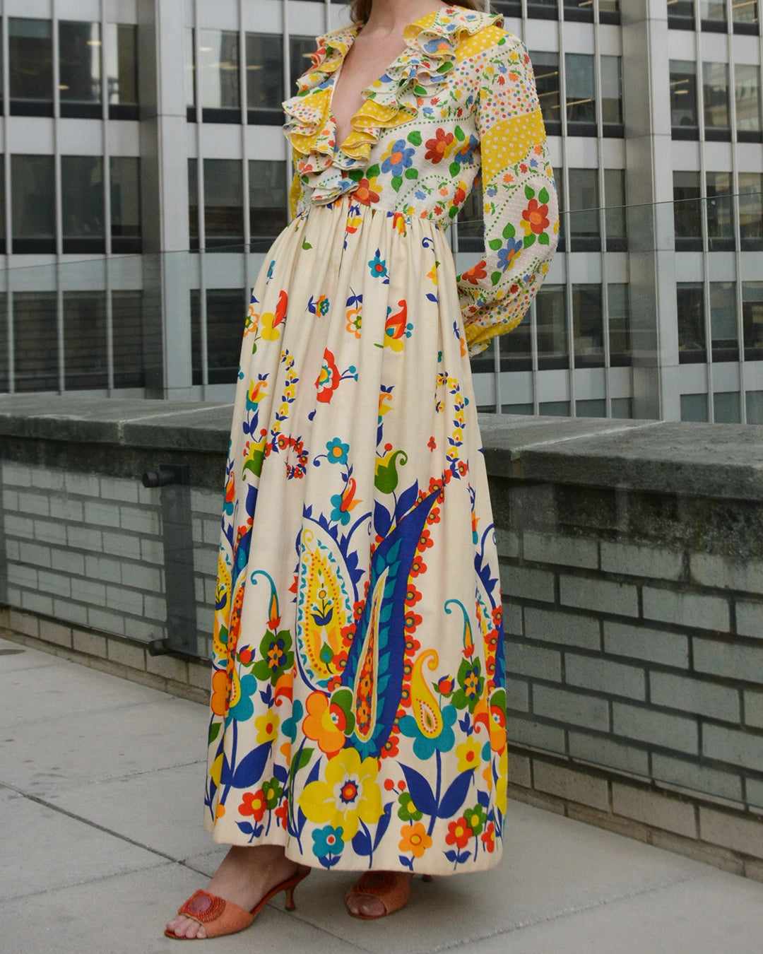 Vintage Oscar de la Renta Spring 1973 Graphic Floral Maxidress