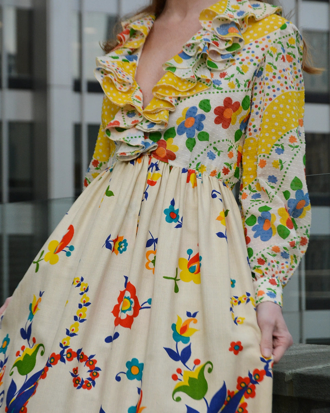 Vintage Oscar de la Renta Spring 1973 Graphic Floral Maxidress
