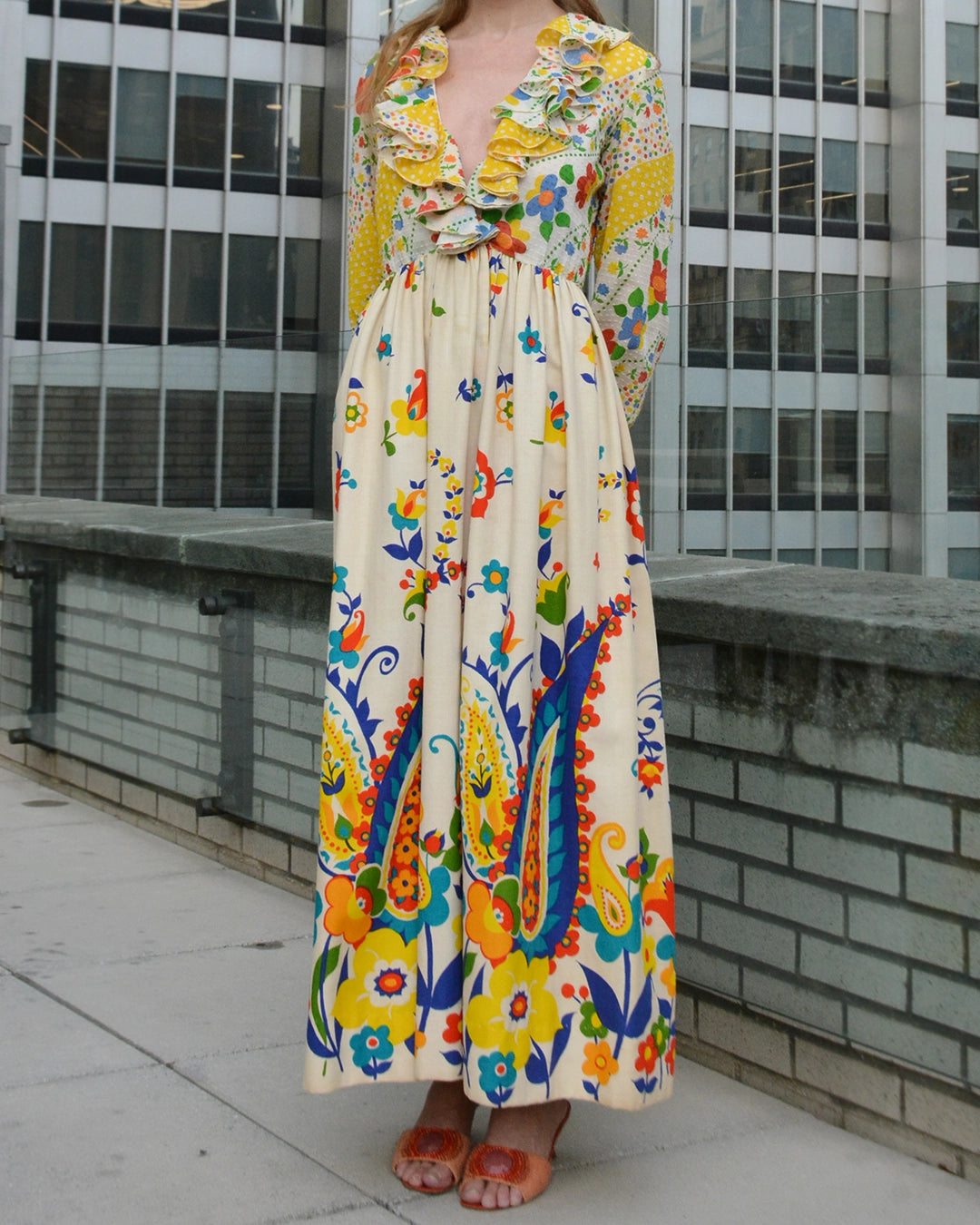 Vintage Oscar de la Renta Spring 1973 Graphic Floral Maxidress