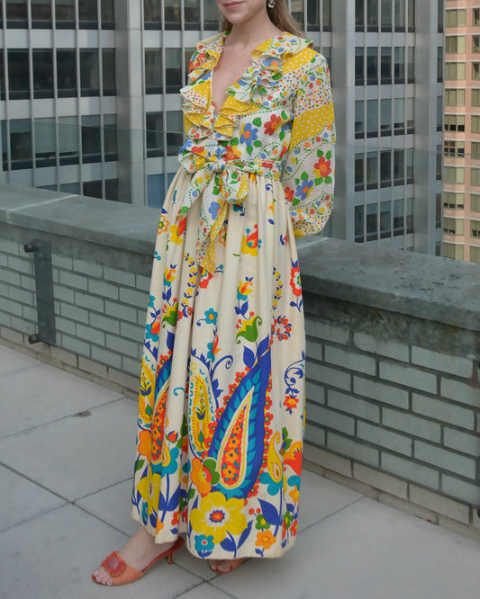Vintage Oscar de la Renta Spring 1973 Graphic Floral Maxidress