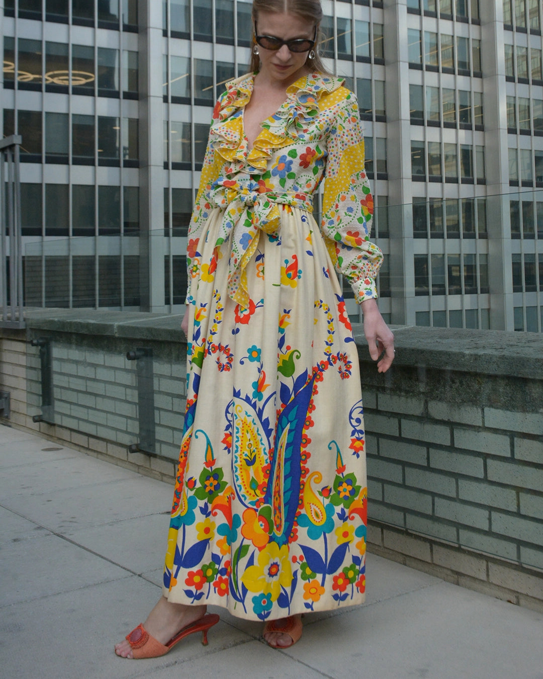 Vintage Oscar de la Renta Spring 1973 Graphic Floral Maxidress