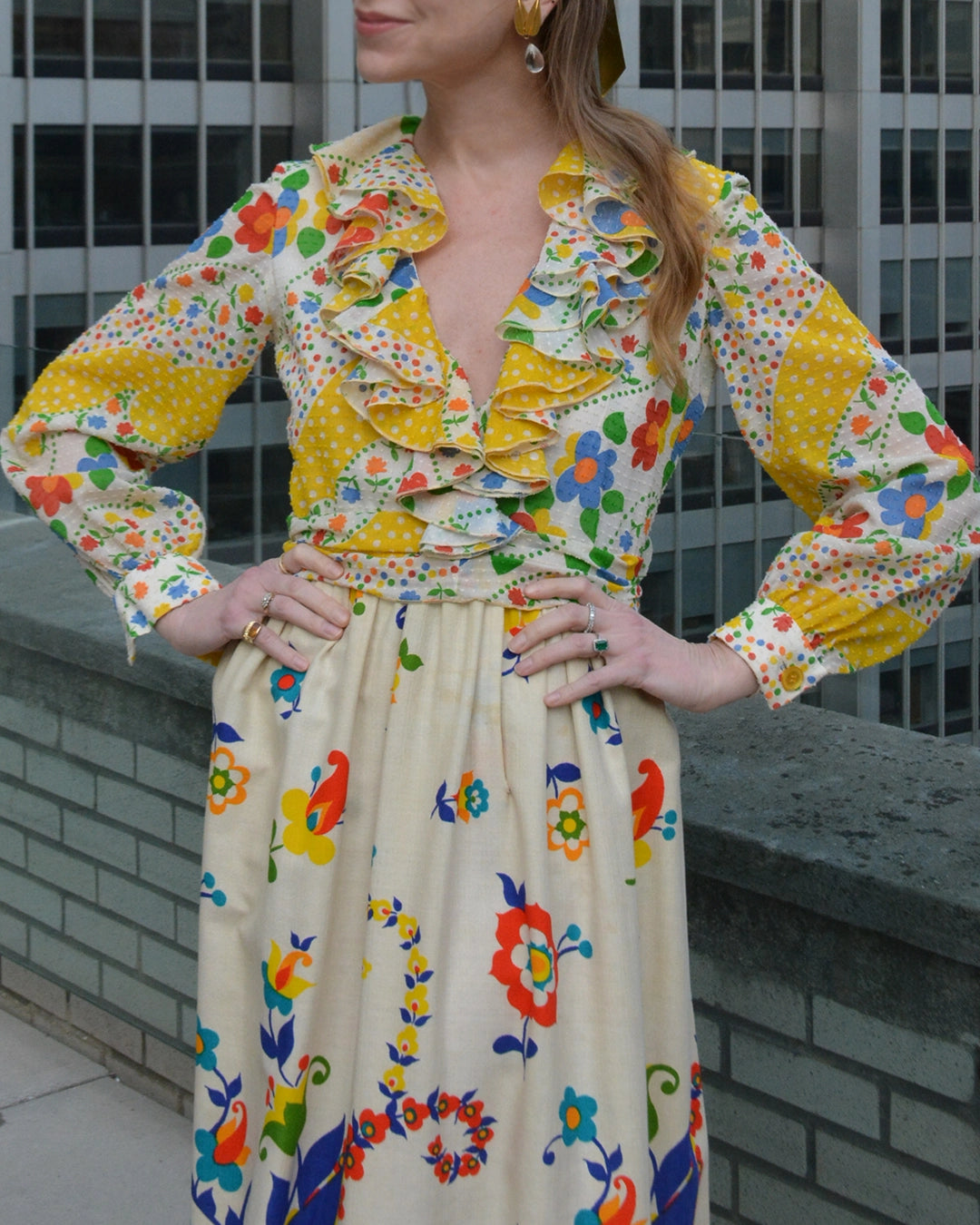 Vintage Oscar de la Renta Spring 1973 Graphic Floral Maxidress