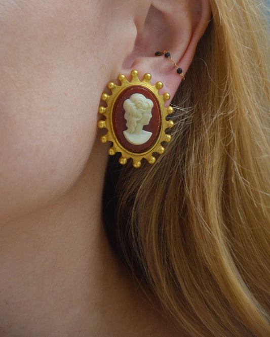 Vintage Oversized Cameo Stud Earrings