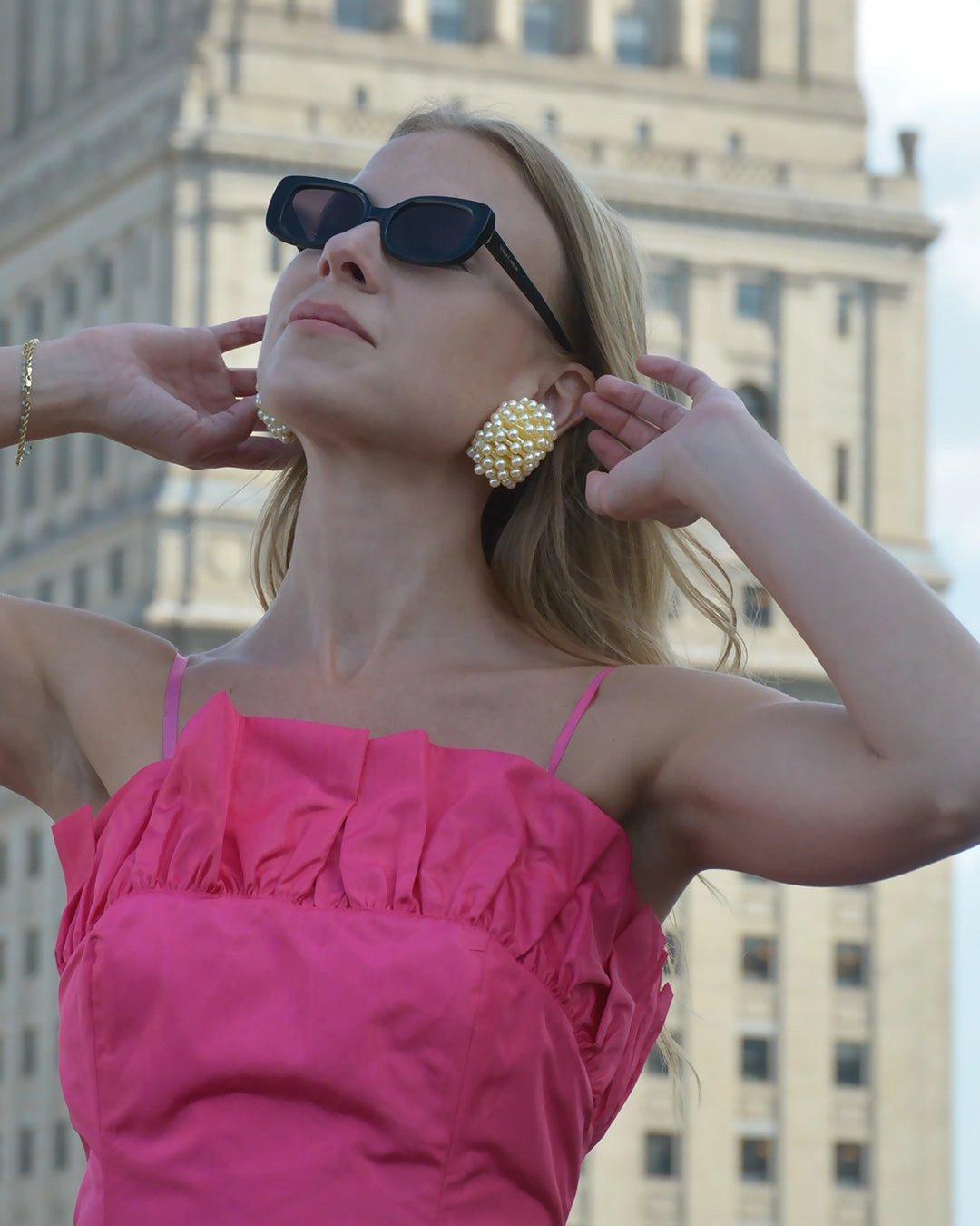 Vintage Pearl Cluster Half-Hoop Earrings