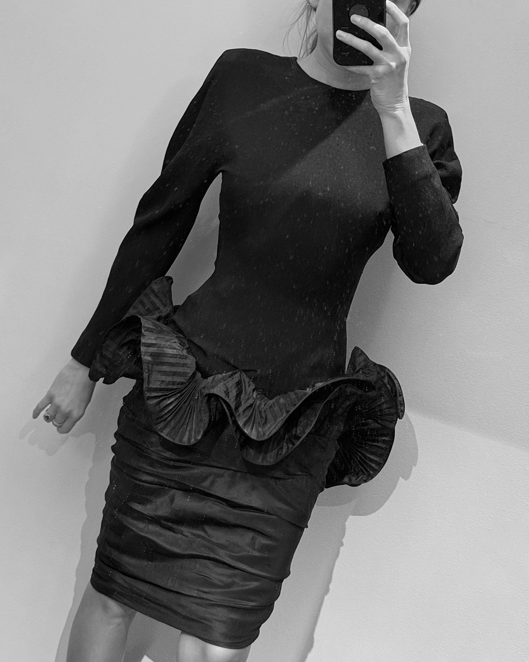 Vintage Pierre Balmain Taffeta Ruffle Long Sleeve Dress, circa 1989