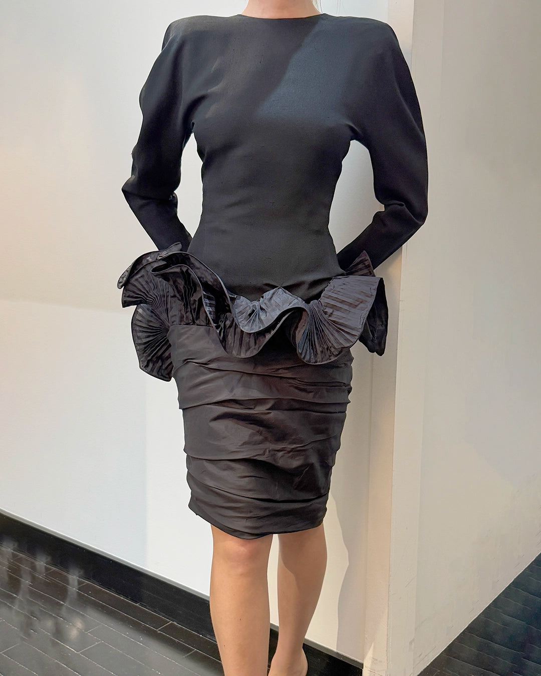 Vintage Pierre Balmain Taffeta Ruffle Long Sleeve Dress, circa 1989