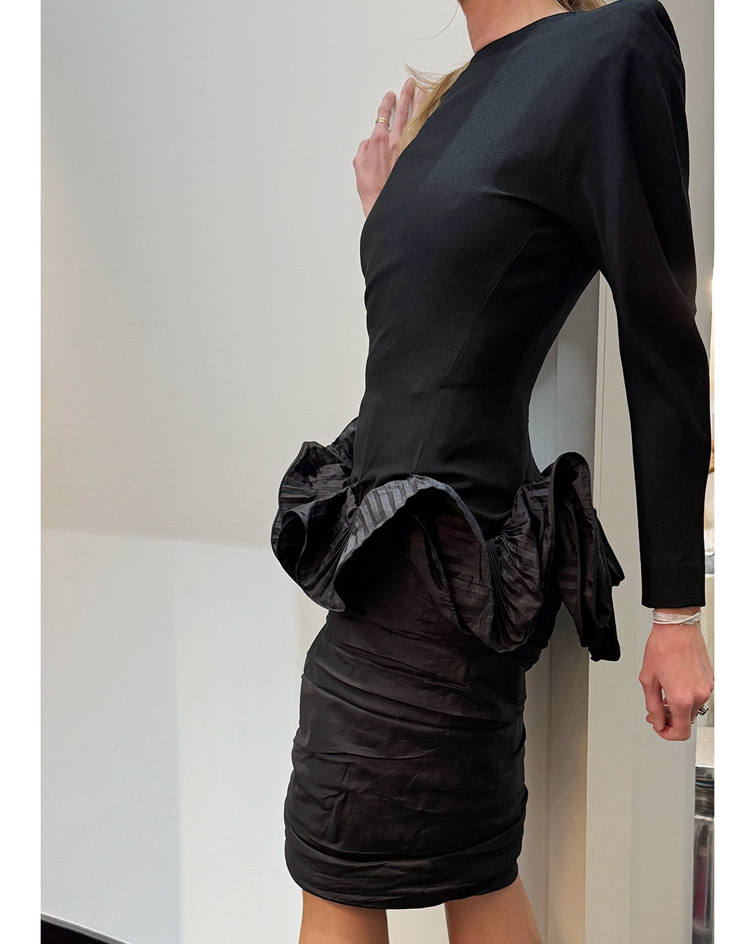 Vintage Pierre Balmain Taffeta Ruffle Long Sleeve Dress, circa 1989